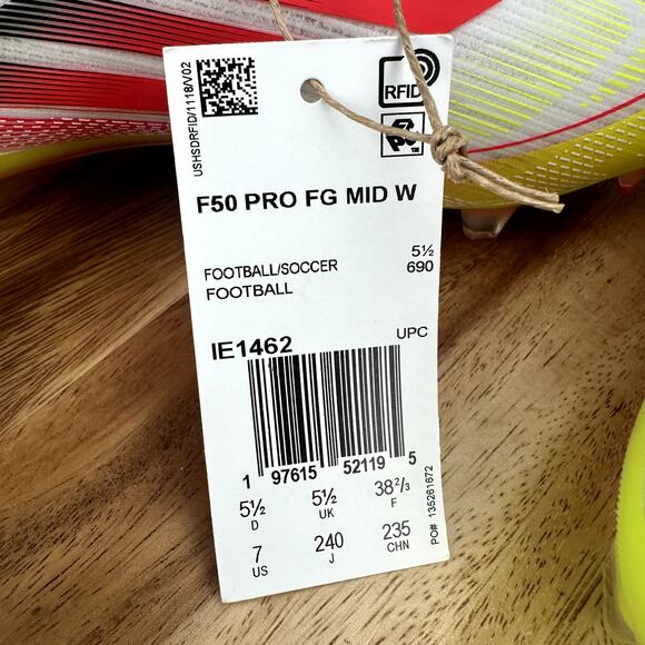 Adidas F50 Pro Mid FG Soccer Cleats Womens Size 7 Solar Pack White IE1462 NEW - Picture 8 of 8